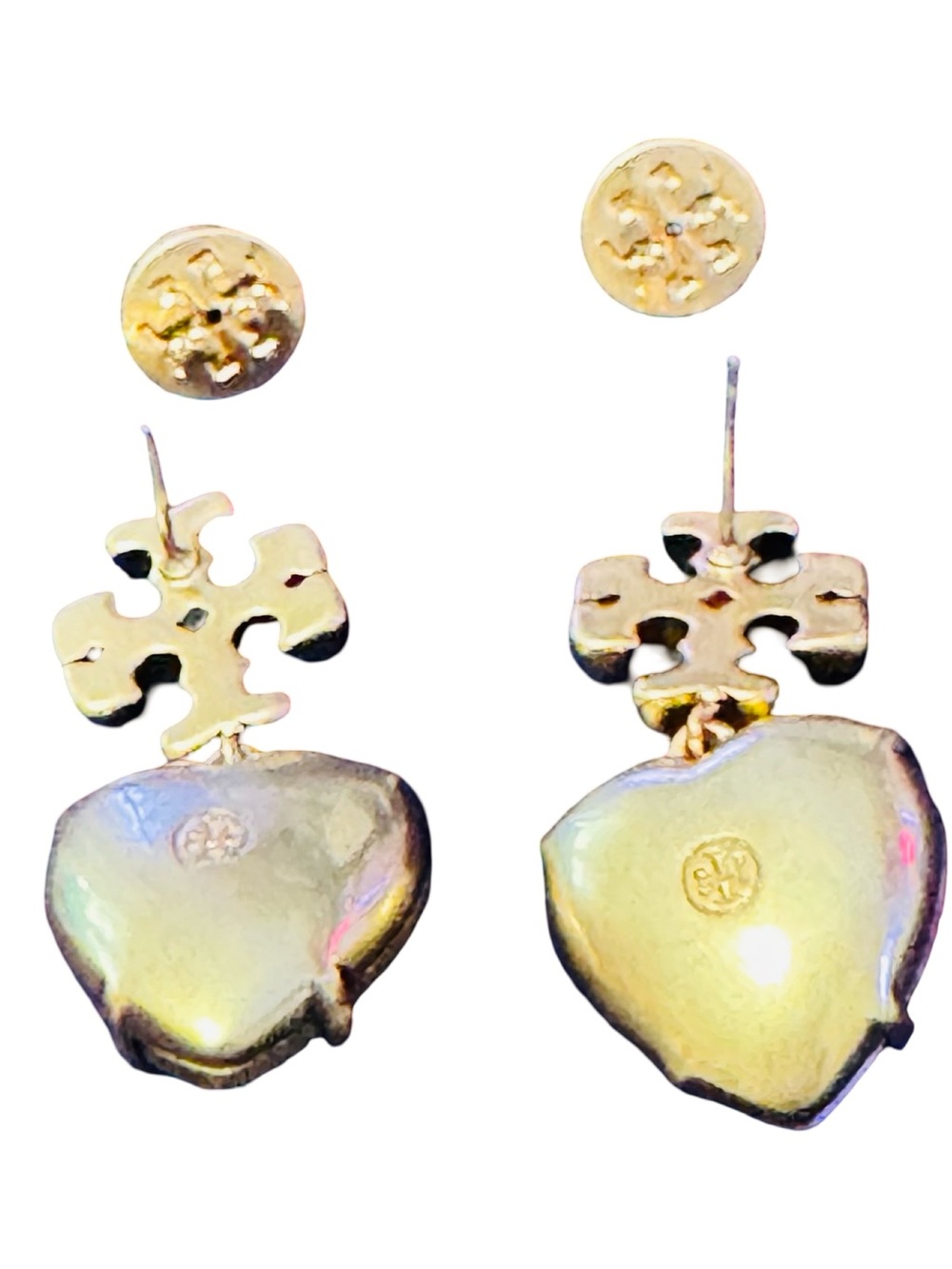 Tory Burch Gold-tone Earrings with Pink Heart Crystals NWT & Dustbag! - Picture 4 of 6